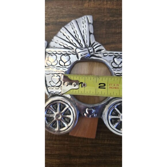 Baby Carriage Pewter Picture Frame Holland Boone With Wooden Back & Easel Stand - Picture 7 of 10